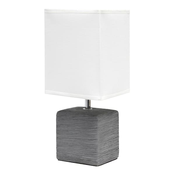 Simple Designs 11.8 in. Gray Faux Stone Table Lamp with White Fabric Shade