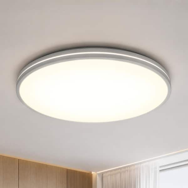 Athos 21 in. 1-Light Modern Silver Integrated LED 5 CCT Flush Mount Ceiling Light Fixture for Kitchen or Bedroom