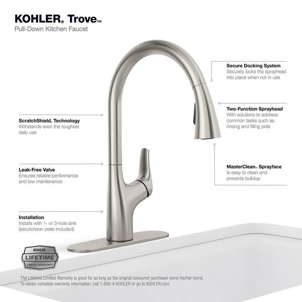 KOHLER Trove Single-Handle Pull Down Sprayer Kitchen Faucet in Vibrant Stainless