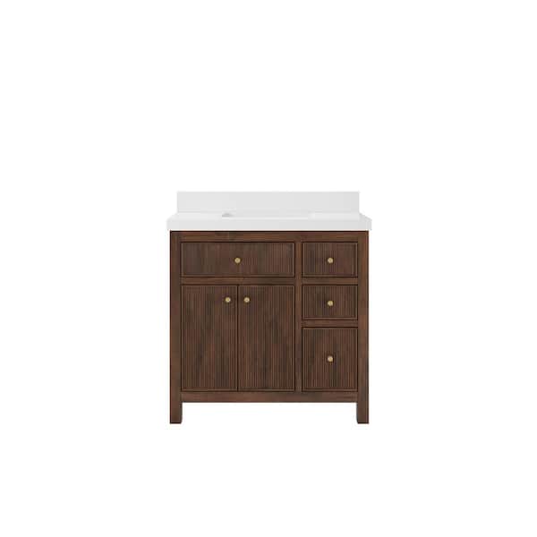 Willow Collections Sonoma Teak 36 in. Single Sink Freestanding Dark Walnut Bath Vanity with White Qt. Top Unassembled