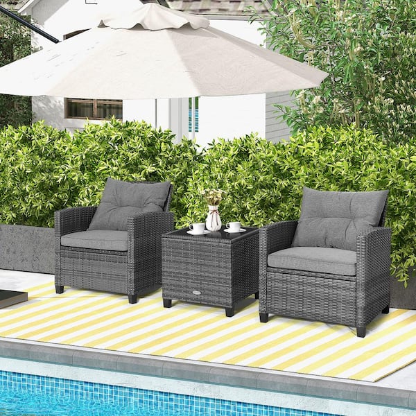 patio様 Costway 3-Piece Wicker Patio Rattan Furniture Bistro Set