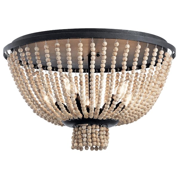 KICHLER Brisbane 18 in. 5-Light Distressed Black Farmhouse Dining Room Flush Mount Ceiling Light