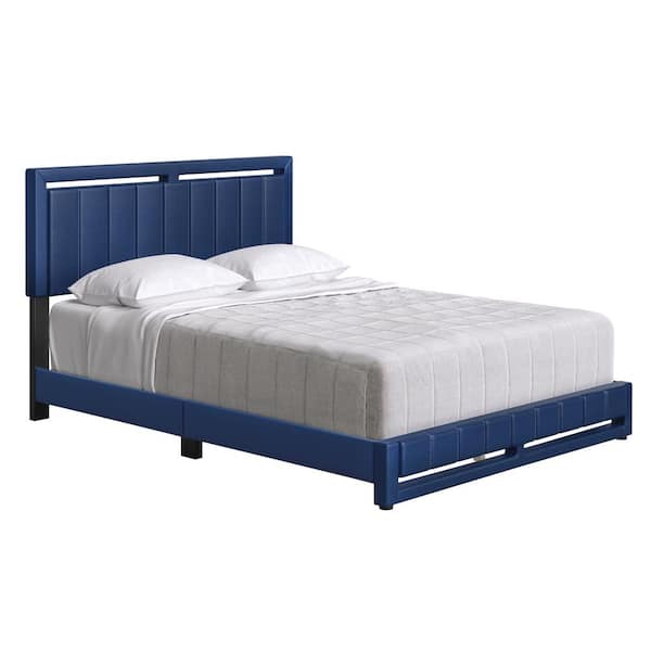 Boyd Sleep Beaumont Upholstered Faux Leather Platform Bed, Full, Blue