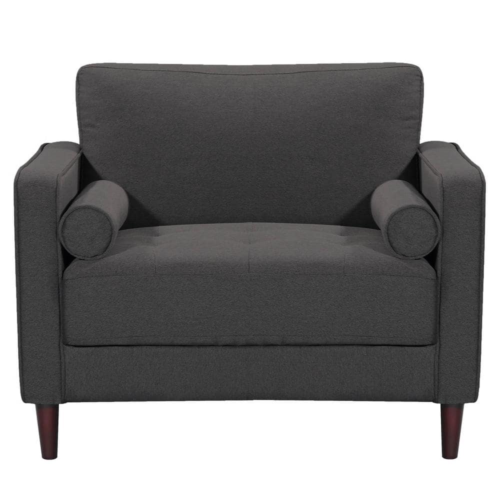 Heather Gray Microfiber Wood Accent Chair with High Density Foam