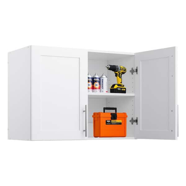 Elite 32 in. W x 24 in. H x 16.75 in. D 2-Shelf Wall Mounted Cabinet with Panel Doors in White