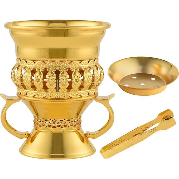 Afoxsos Gold Zinc Alloy Incense Burner with Removable Ash-Tray and Tongs for Aromatherapy