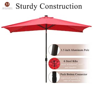 10 ft. Aluminum Pole Market Solar Patio Umbrella Outdoor Umbrella in Red with 26 LED Lights & Crank Lift System