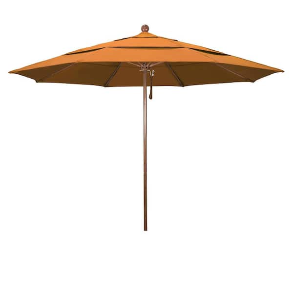 California Umbrella 11 ft. Woodgrain Aluminum Commercial Market Patio Umbrella Fiberglass Ribs and Pulley Lift in Tuscan Pacifica