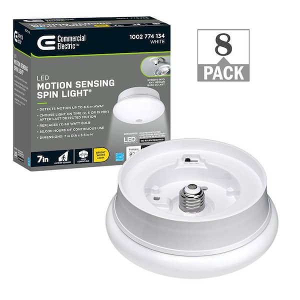 Commercial Electric Spin Light 7 in. Motion Sensor Integrated LED Flush Mount Ceiling Light Customize Hold Times Closet Rated (8-Pack)