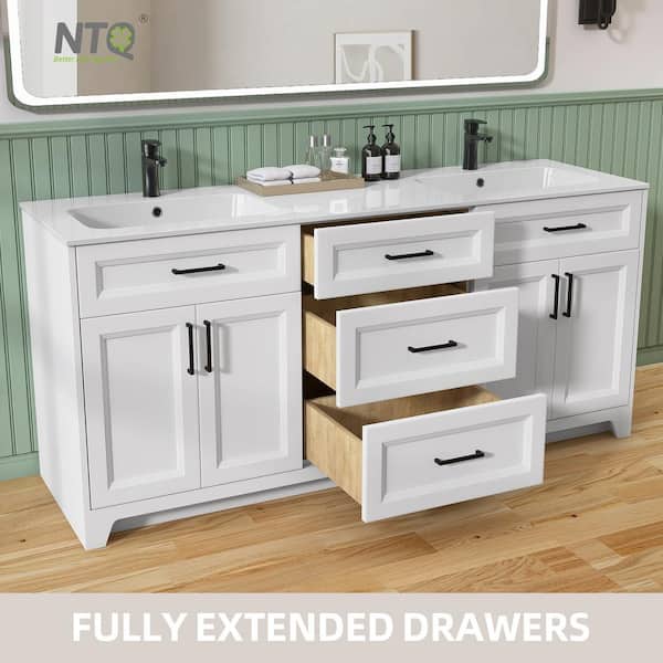 FIFTEEN LOVE 〜NKzip white〜　kenty size NTQ 72 in. W x 22 in. D x 34 in.H Double Sink Freestanding Bath