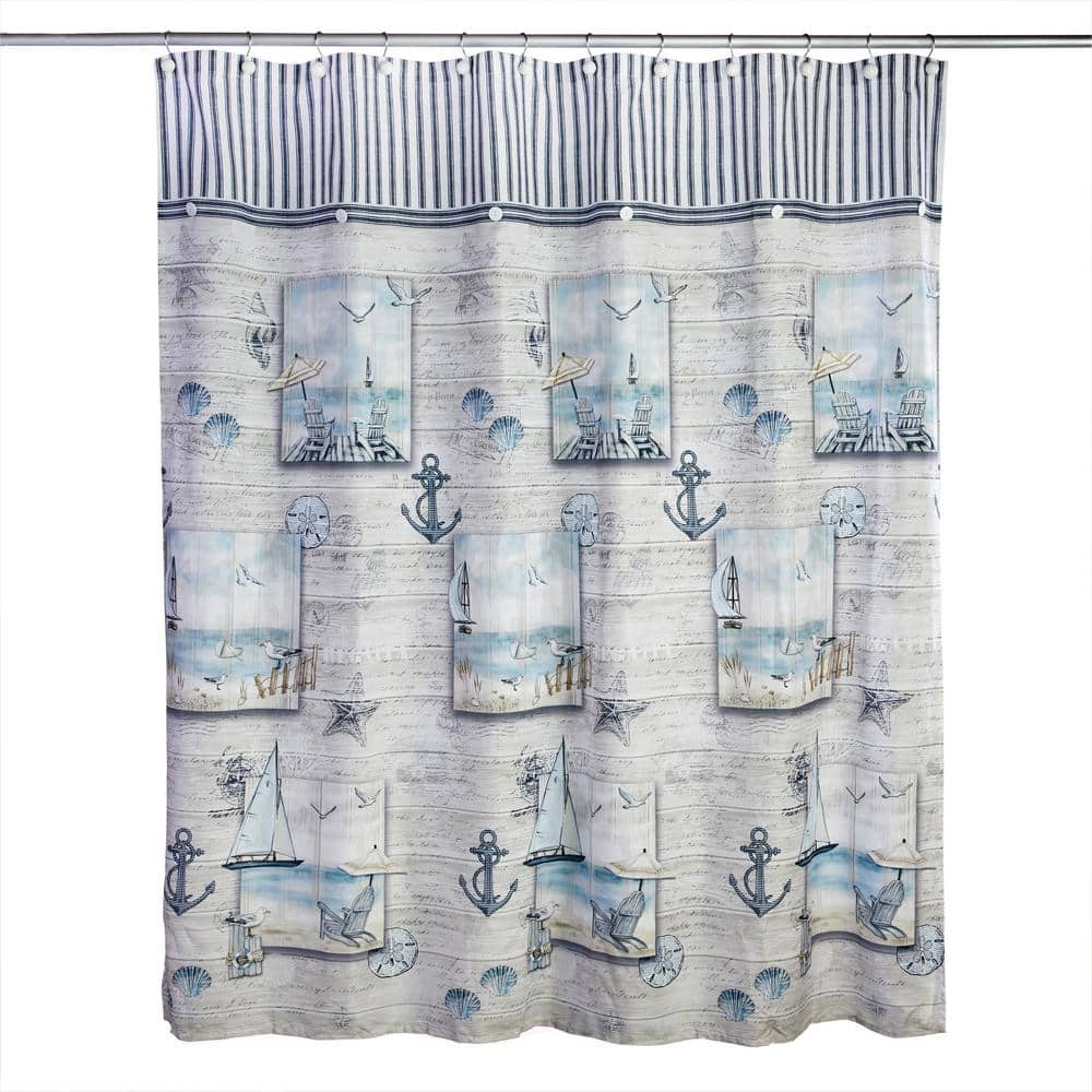 Bath Fusion Island Sea Shells Shower Curtain with Hooks Included
