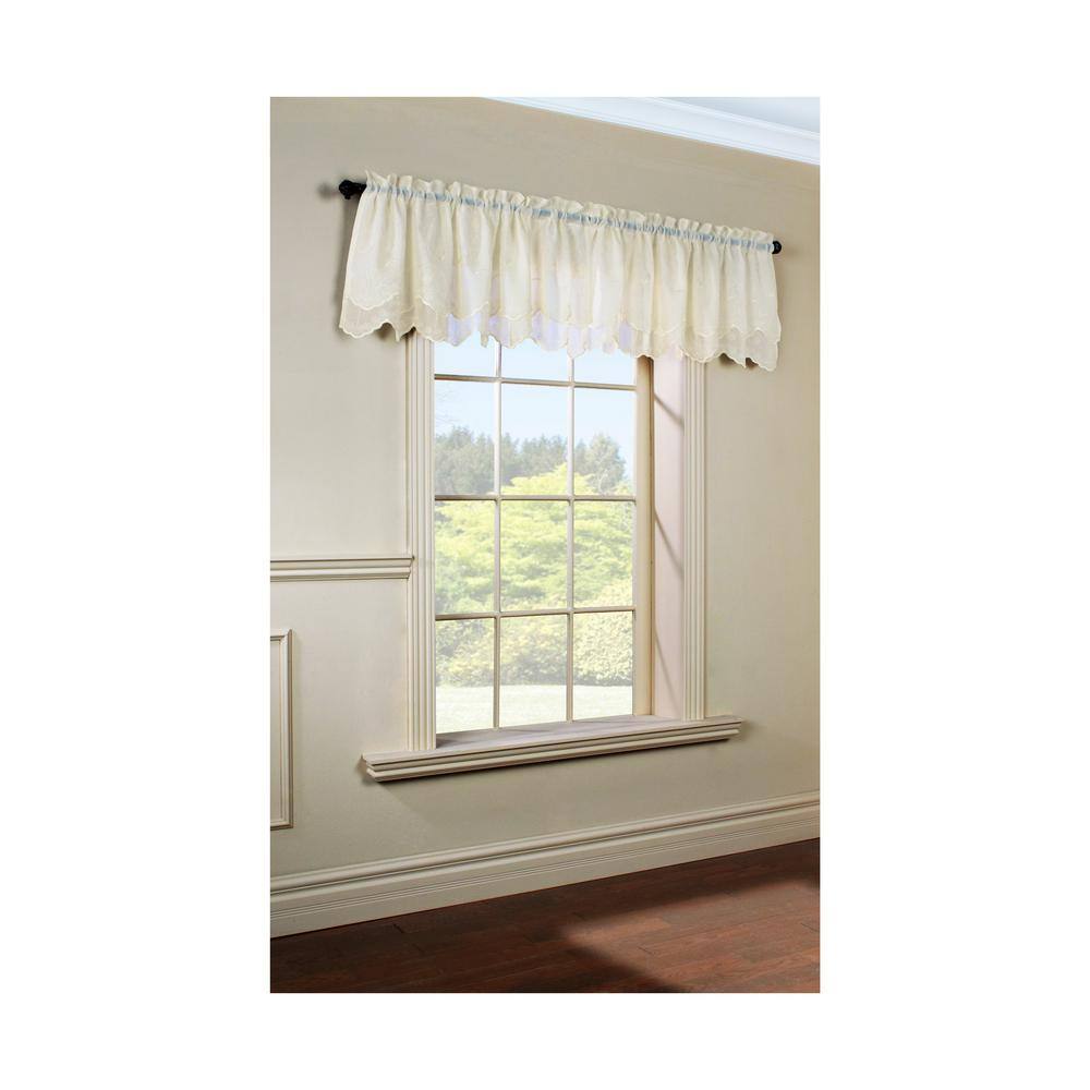 Cream Polyester Double Scalloped Valance with Scroll Motif, 54x17"