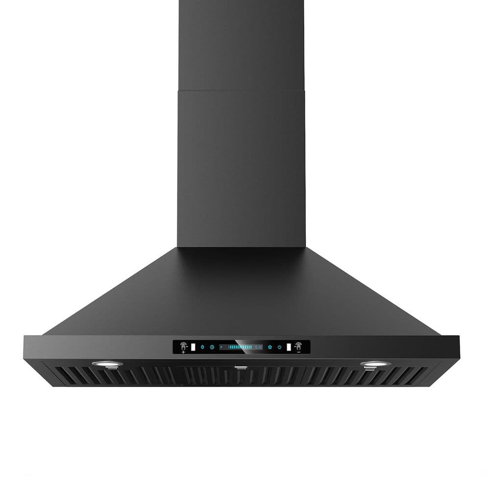 HGUOQ 30 in. 900 CFM Convertible Wall Mount Range Hood in Black