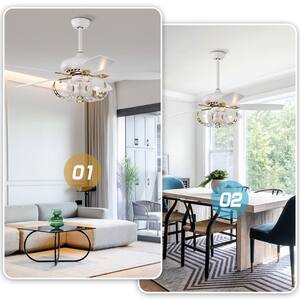52 in. Indoor White Ceiling Fan with Flower-Shaped Lampshade, 2-Color-Option Blades and Remote Included