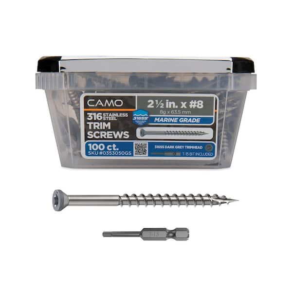 2-1/2 in. #8 316 Stainless Steel Dark Gray Premium Star Drive Trim Screws (100-Count)