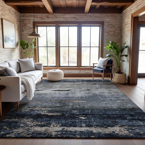 Mayfield Premium Machine Washable Abstract AMF1195 Navy 3 ft. x 5 ft. Area Rug