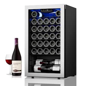 33-Bottle Single Zone Compressor Wine Cooler Refrigerator Mini Fridge Cellar Cooling Unit in Stainless Steel Low Noise