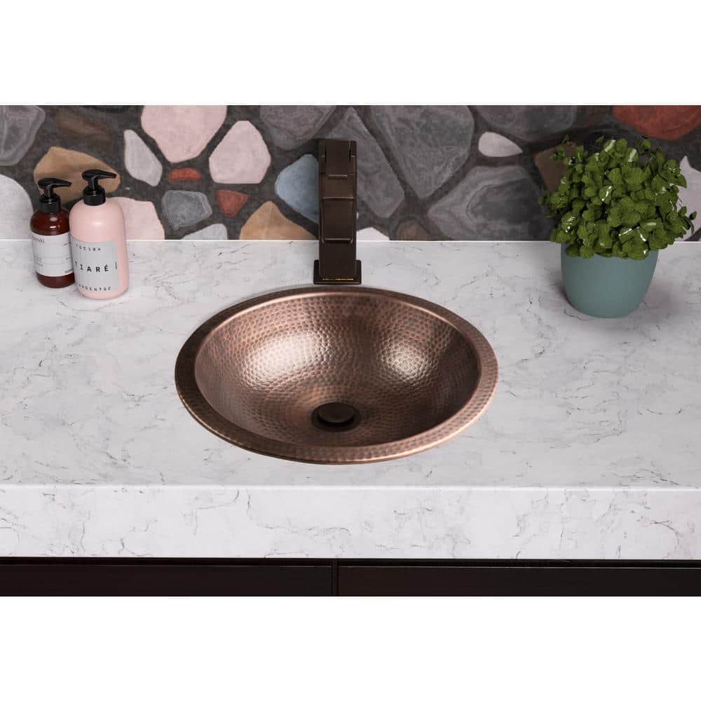 Pure Copper Hand Hammered Rotunda Drop-In Bathroom Vanity Sink 16"