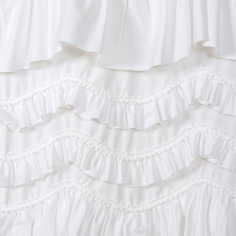 White Ruffled Polyester Rod Pocket Curtain Panel for Kids