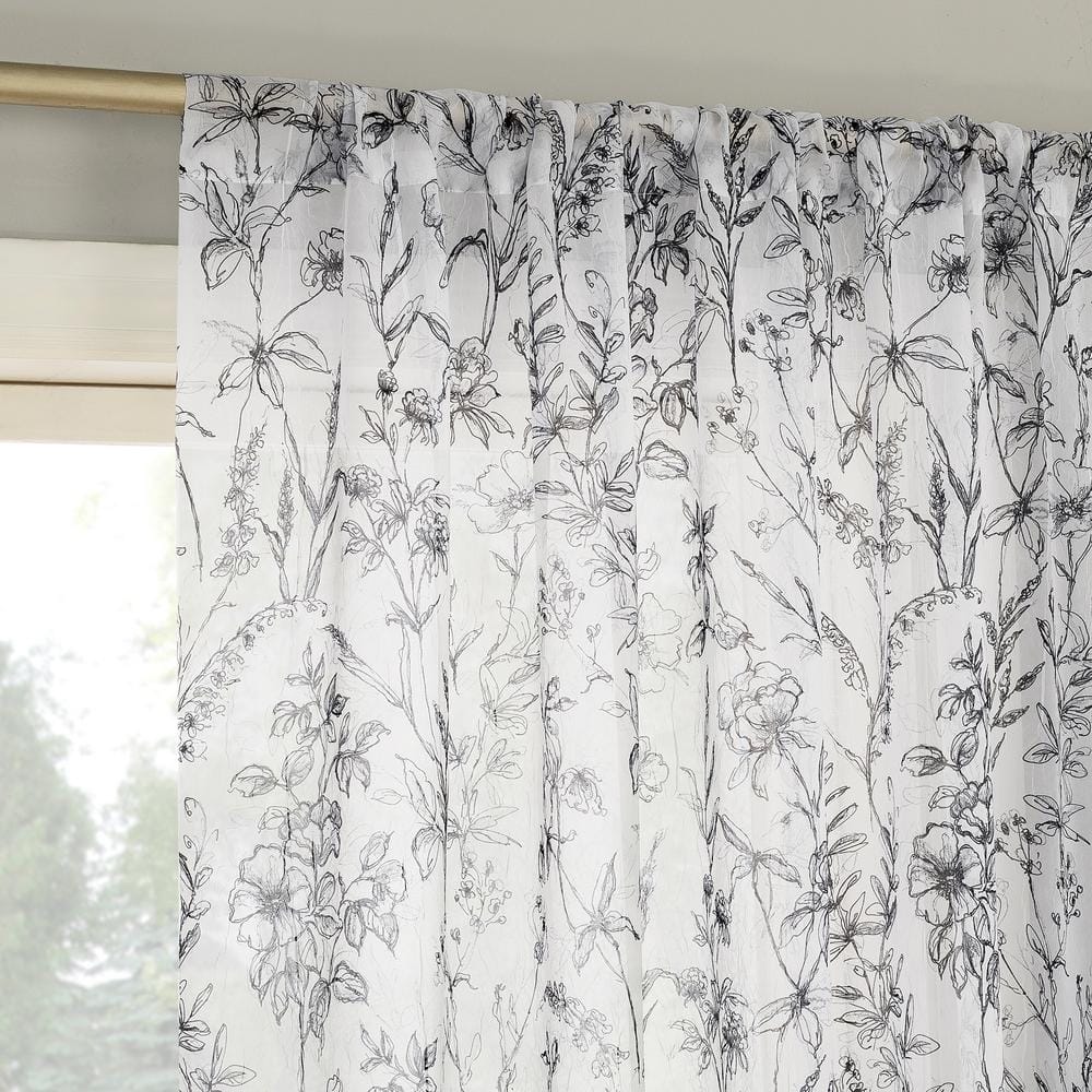 No. 918 White Mariela Floral Trim Semi-Sheer Rod Pocket Kitchen Curtain Valance and Tiers Set