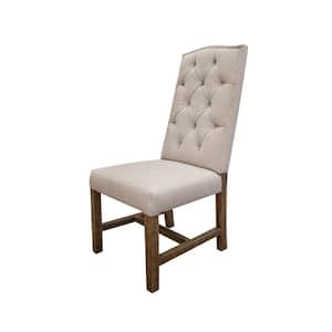 Ivory and Brown Polyester Wooden Frame Dining Chair (Set of 2)