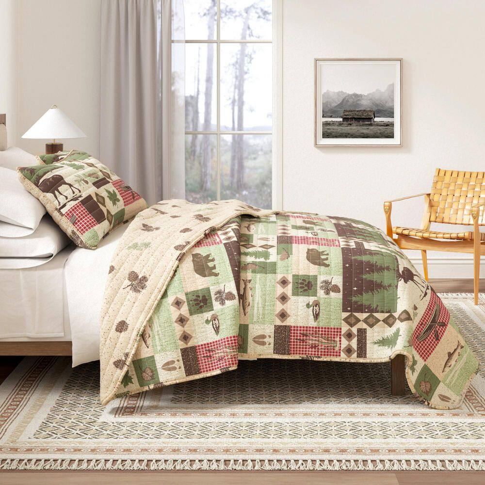 Green Rustic Nature Themed Reversible King Microfiber 3-Piece Quilt Set Bedspread price history on PriceWatchPro