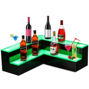 8-Bottle Corner LED Liquor Bottle Display Shelf 20 in. Wine Rack 2-Step Bar Shelves for Liquor