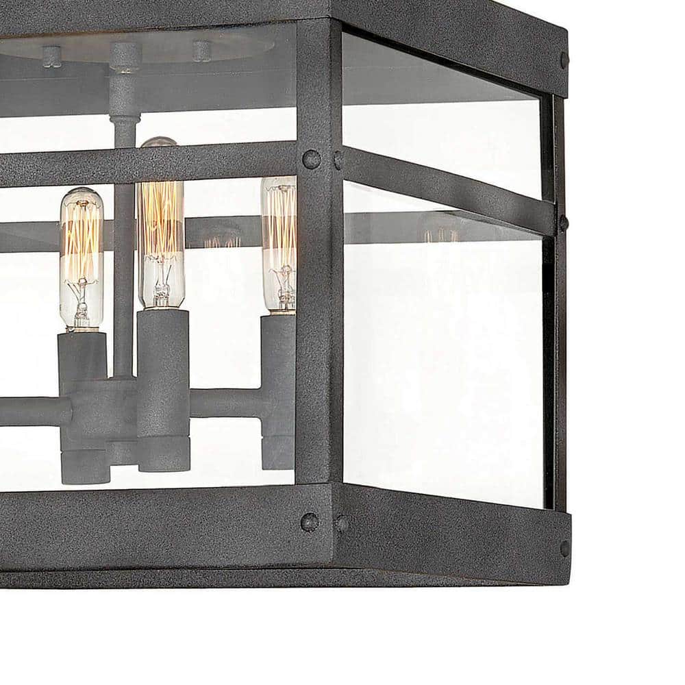 Transitional Aged Zinc 4-Light Outdoor Flush Mount with Clear Glass