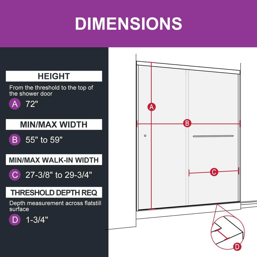 Oceanus 55"-59" Brushed Nickel Semi-Frameless Sliding Shower Door