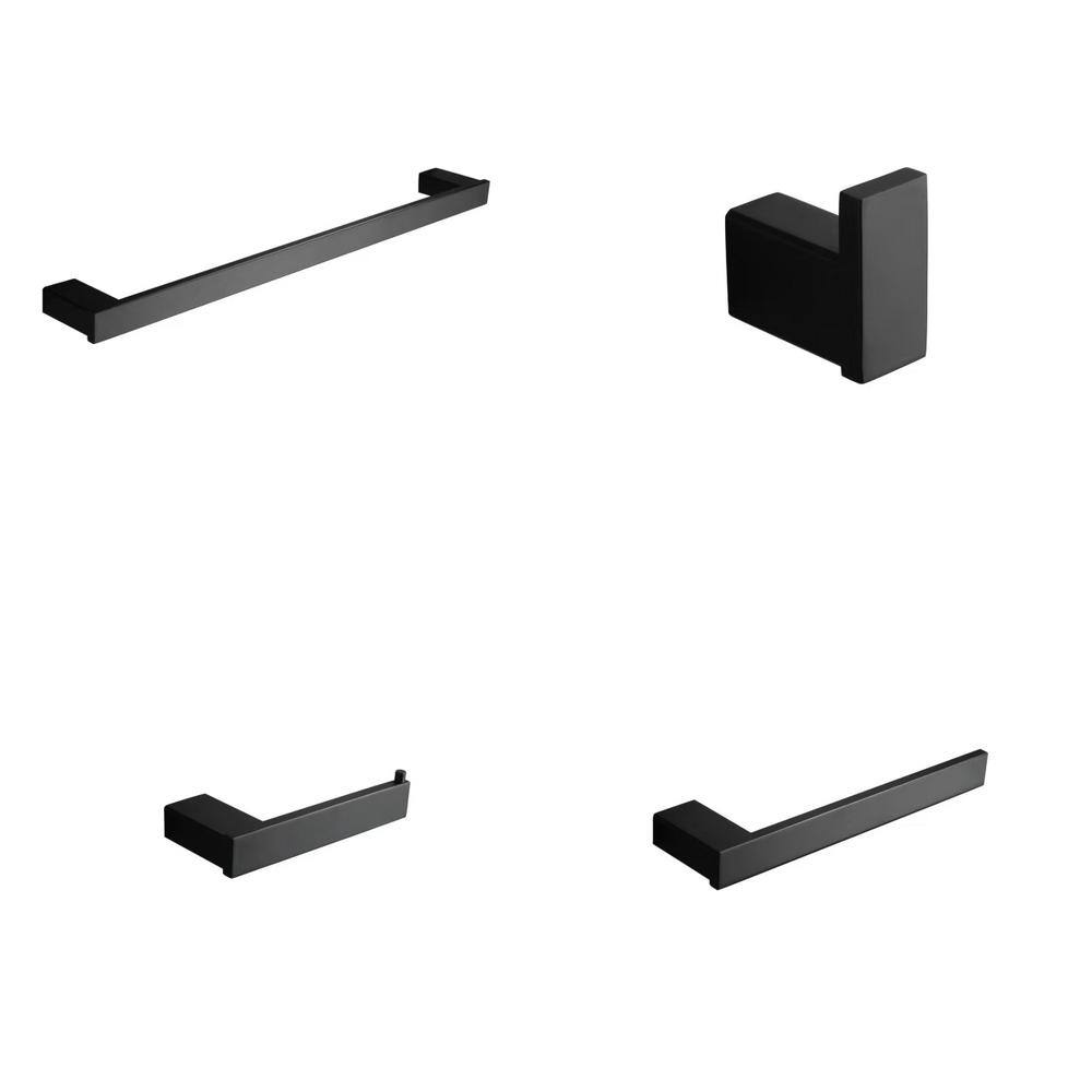 4-Pieces Bath Hardware Set in Brushed Nickel Black, Adjustable Bathroom Acc