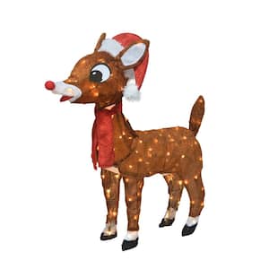 24 in. Rudolph 3D Pre-Lit Led Yard Art Rudolph W/Santa Hat Scarf