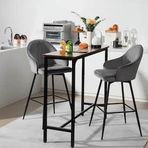Set of 2 29.5 in. Gray Velvet Bar Stools Swivel Pub Height Dining Chairs with Metal Legs