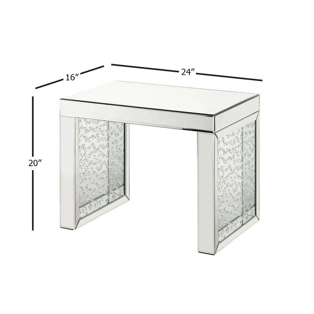 Nysa Glam Mirrored & Wood Accent Table with Faux Crystals