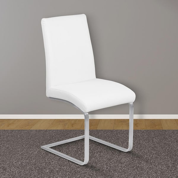 Armen Living Blanca 39 in. White Faux Leather and Brushed Stainless Steel Finish Contemporary Dining Chair (Set of 2)