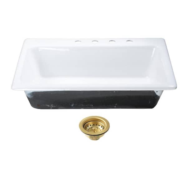 Towne 33 in. Drop-In Single Cast Iron Kitchen Sink with Basket Strainer