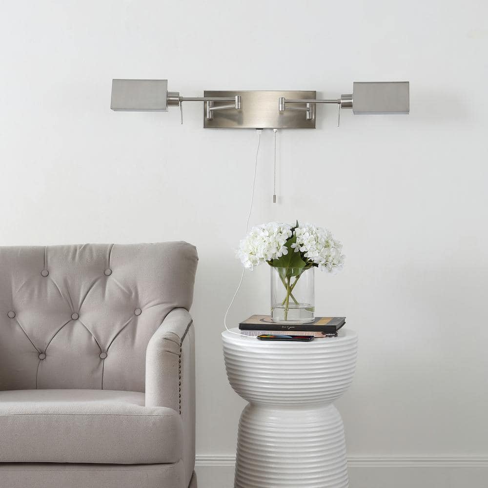 White Iron Double Swing Arm Wall Sconce with USB Port