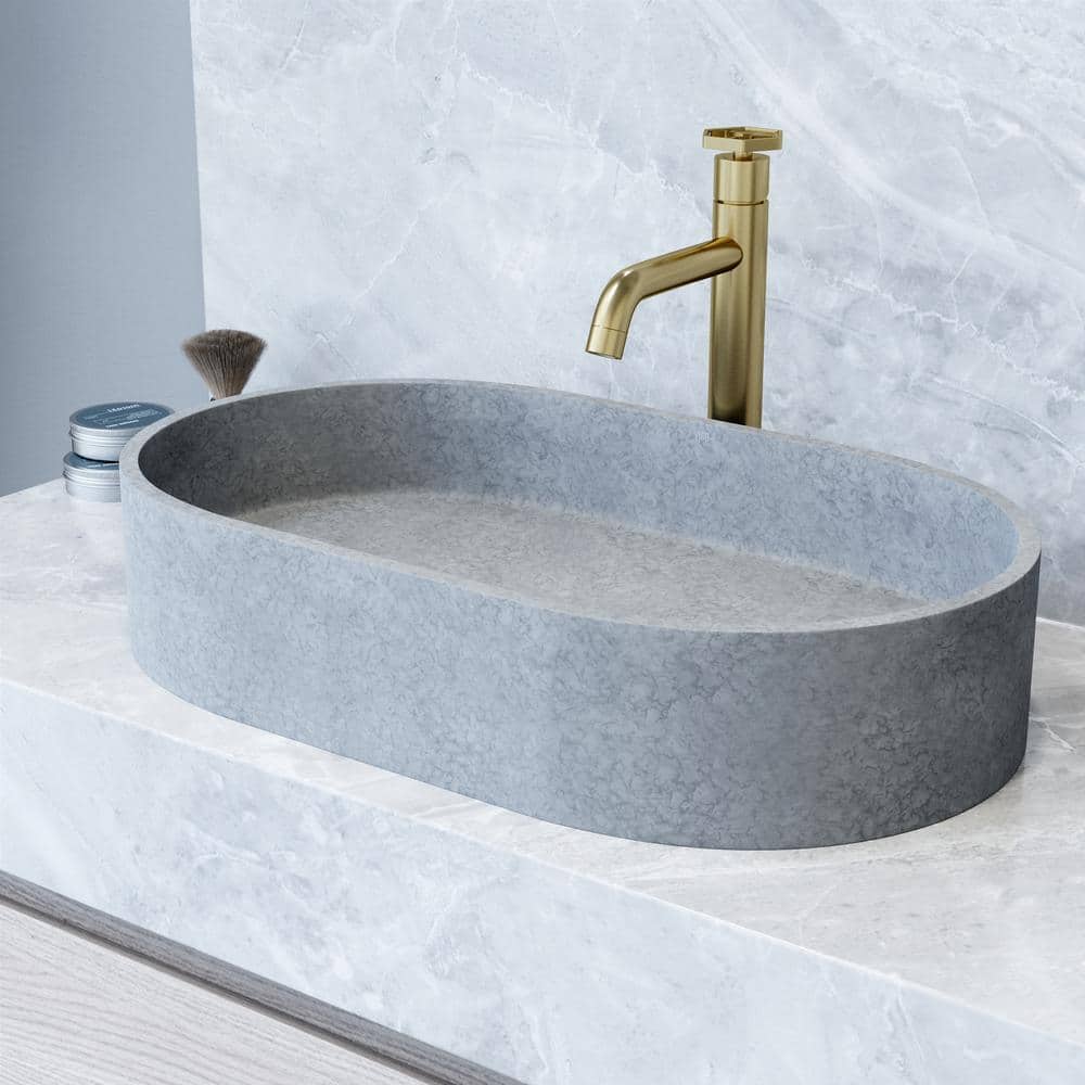 Sagrada Gothic Gray Oval Vessel Sink in Concrete Stone 24"x14"