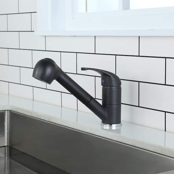 Single Handle Pull Out Sprayer Kitchen Faucet Deckplate Included in Metallic Black