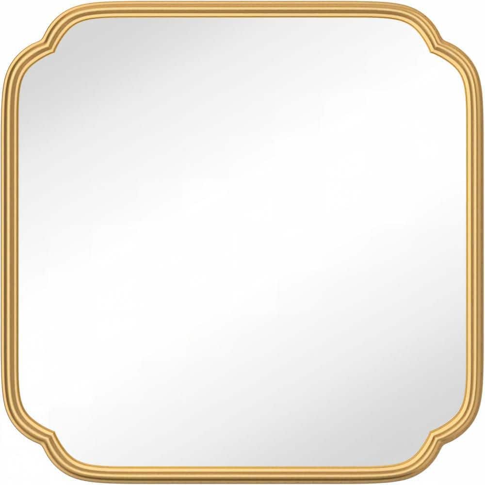 22 in. W x 34 in. H Rectangle Farmhouse Rounded Corner Tempered Glass Framed Wall Bathroom Vanity Mirror in Brushed Gold price history on PriceWatchPro