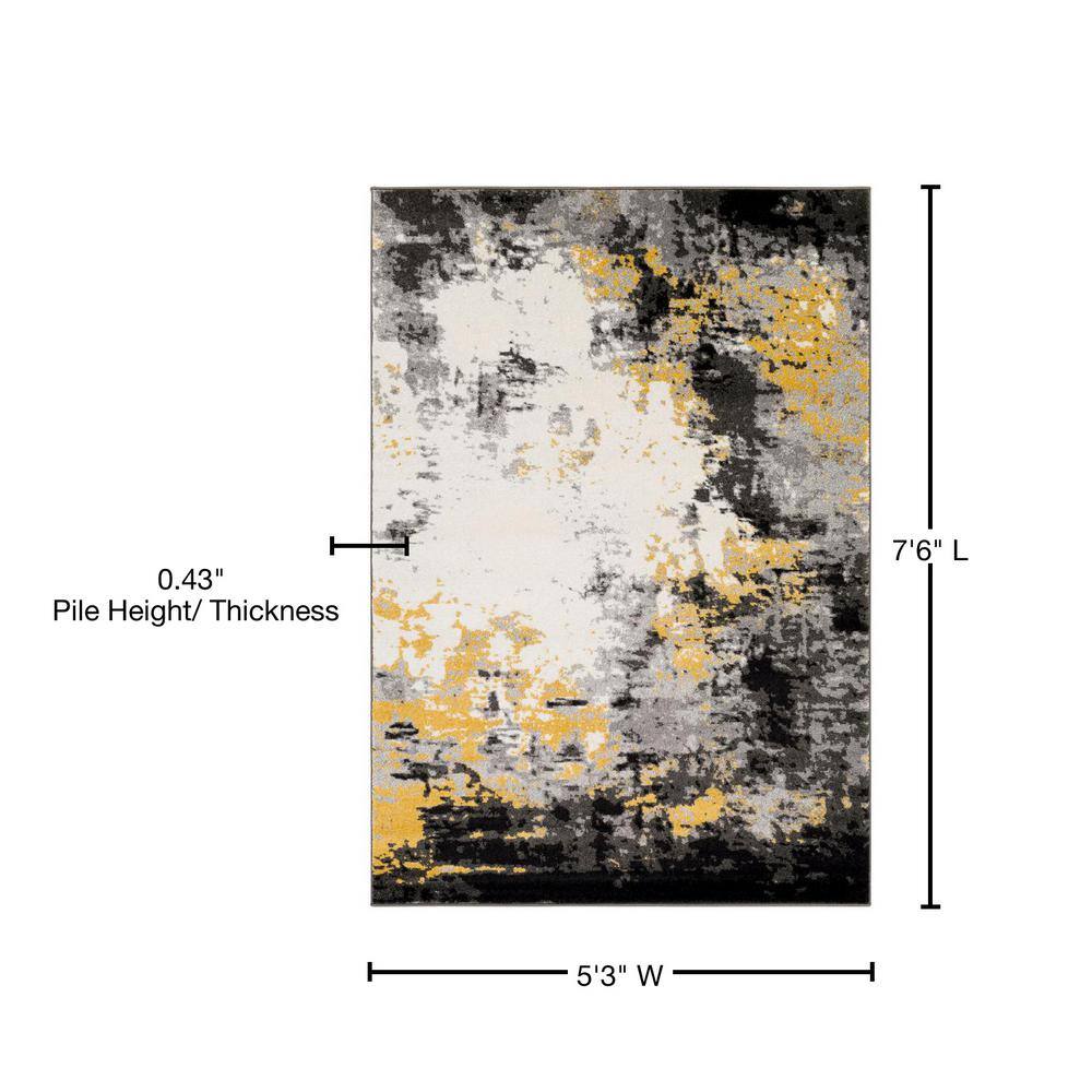 Gray Abstract Rectangular Low Pile Synthetic Rug