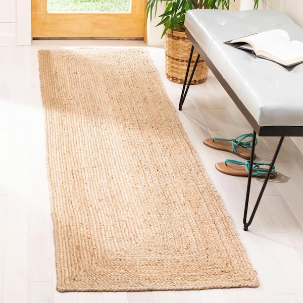 Cape Cod Natural 2 ft. x 7 ft. Solid Color Border Runner Rug