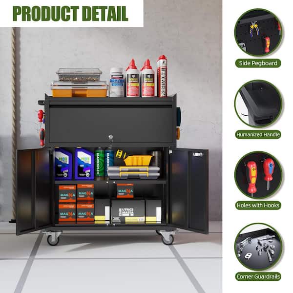 Kaikeeqli 35.5 in. H x 30 in. W x 18 in. D Black Metal Storage Kaikeeqli 35.5 in. H x 30 in. W x 18 in. D Black Metal Storage