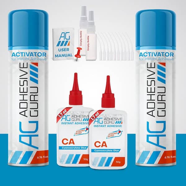 AG220 CA Glue (2 x 1.7 oz.), Activator Spray Set (2 x 6.76 fl. oz.), Transparent Super Glue, Accelerator Kitl, Microtips