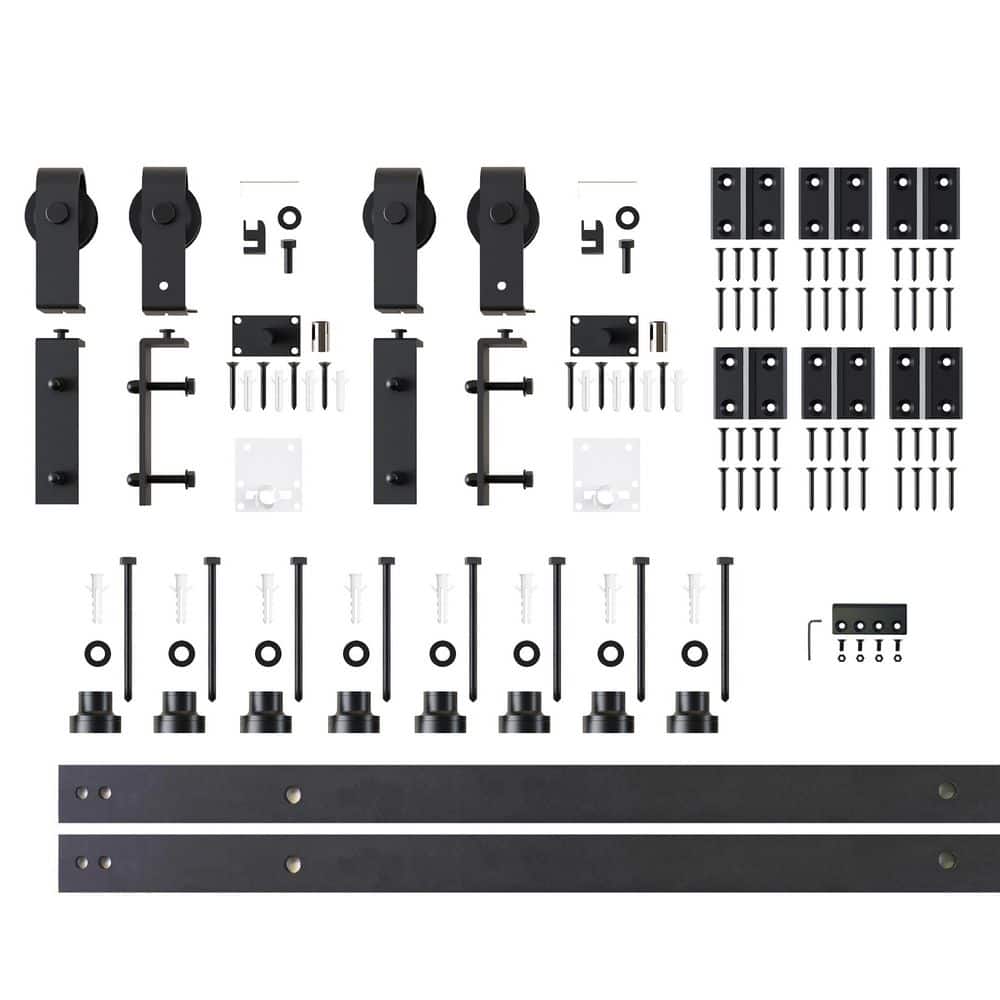 9 ft. /108 in. Black Rustic Double Bi-Fold Sliding Barn Door Track and Hardware Kit with Classic Roller for 4-Doors price history on PriceWatchPro