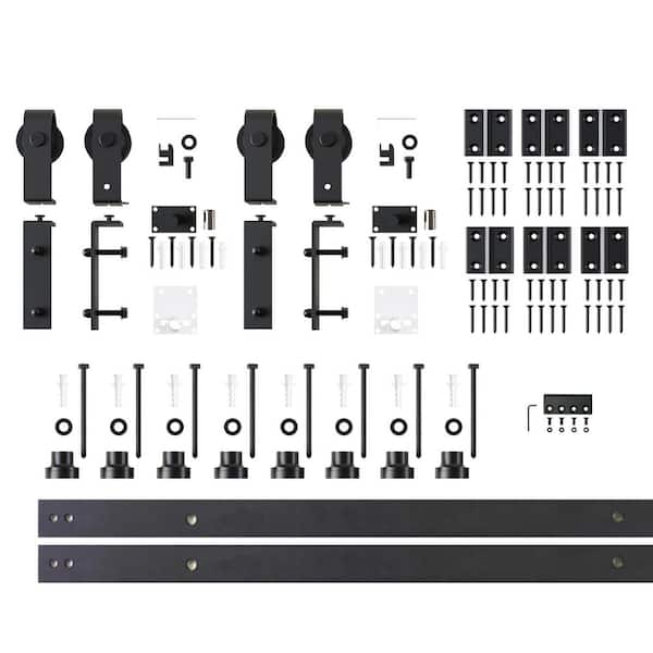 9 ft. /108 in. Black Rustic Double Bi-Fold Sliding Barn Door Track and Hardware Kit with Classic Roller for 4-Doors