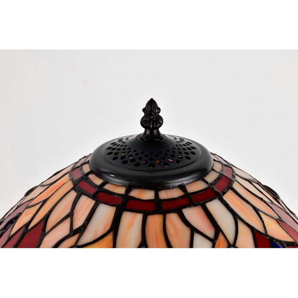 22" Red and Bronze Stained Glass Dragonfly Table Lamp