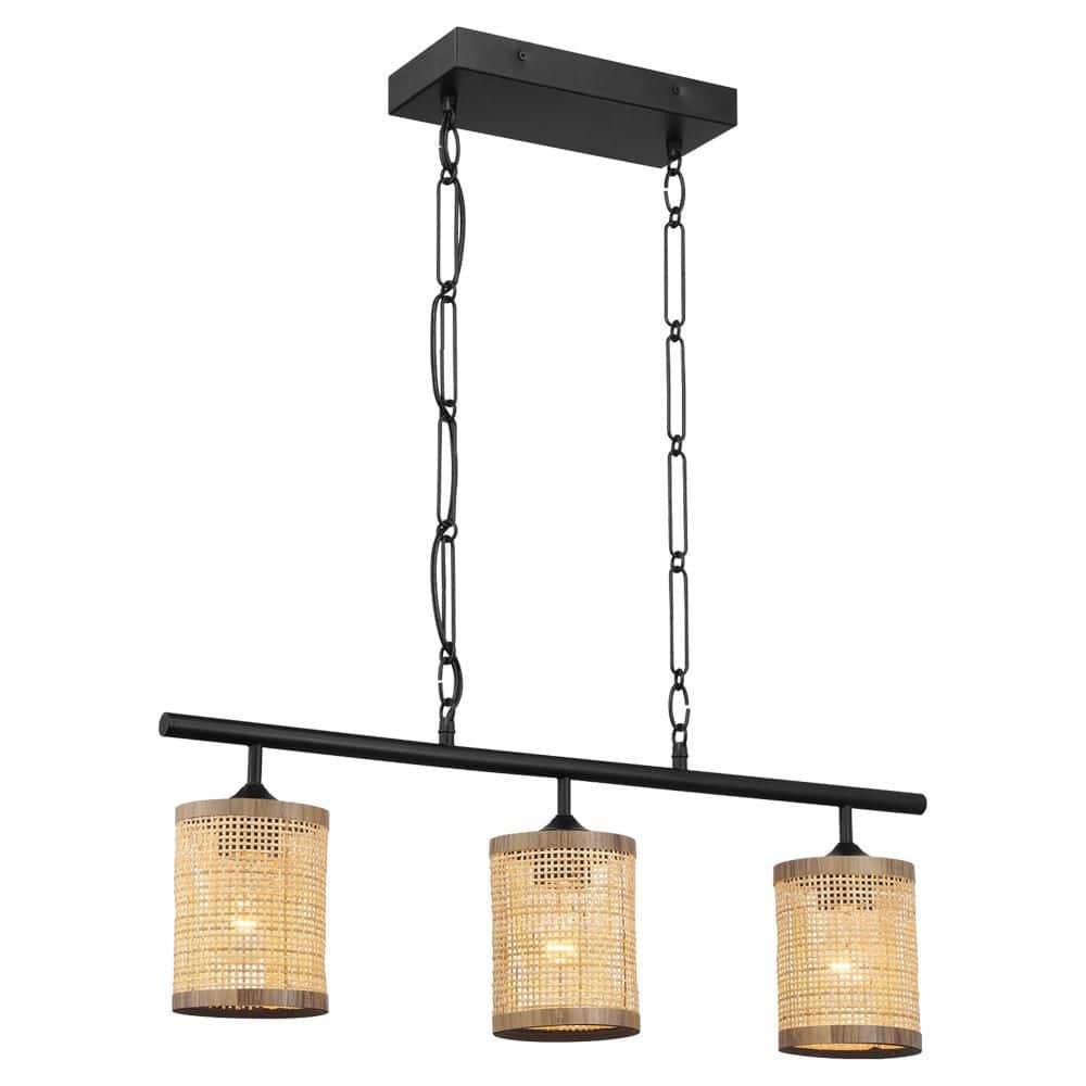 MountainLights 37 in. 3-Light Black Island With Natural Rattan Shade Chandelier for Farmhouse Style(Bulb Not Included) price history on PriceWatchPro