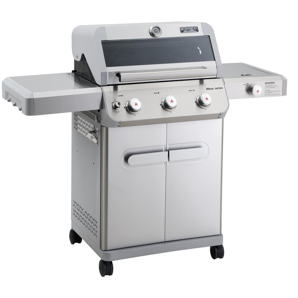Stainless Steel 3-Burner Propane Gas Grill with Side Burner