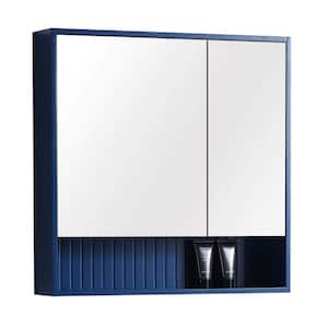 Venezian 28 in. W x 29.5 in. H Small Rectangular Navy Blue Wooden Surface Mount Medicine Cabinet with Mirror