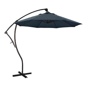 9 ft. Bronze Aluminum Cantilever Patio Umbrella with Crank Open 360 Rotation in Sapphire Pacifica